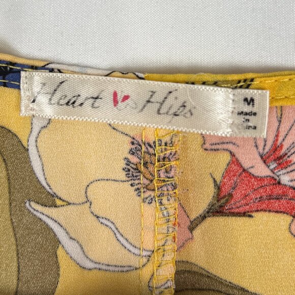 Heart + Hips Floral Crop Top‎ Women’s Medium Yellow Boho Blouse Puff Sleeves - Picture 9 of 15